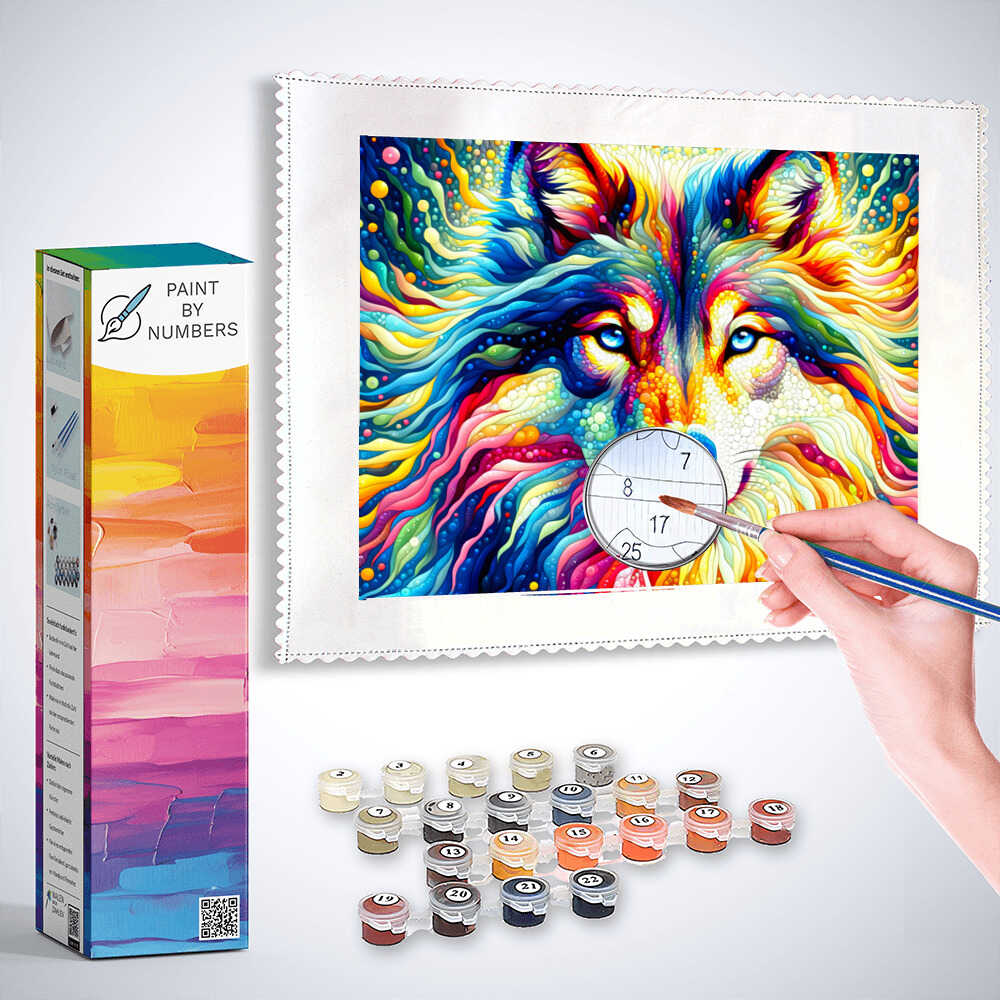 Paint by Numbers - Wolf, colorful and abstract