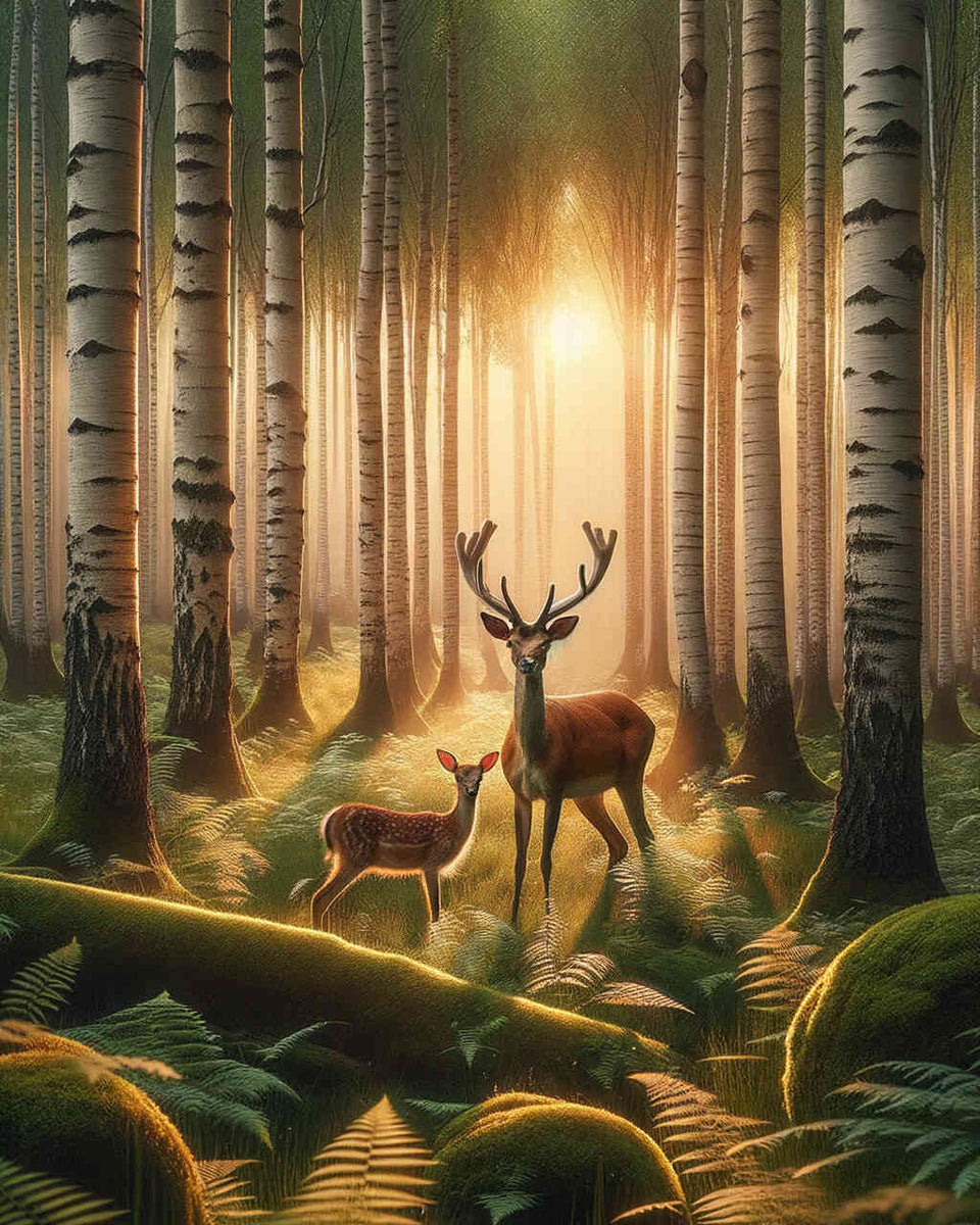 Paint by Numbers - Deer in birch forest