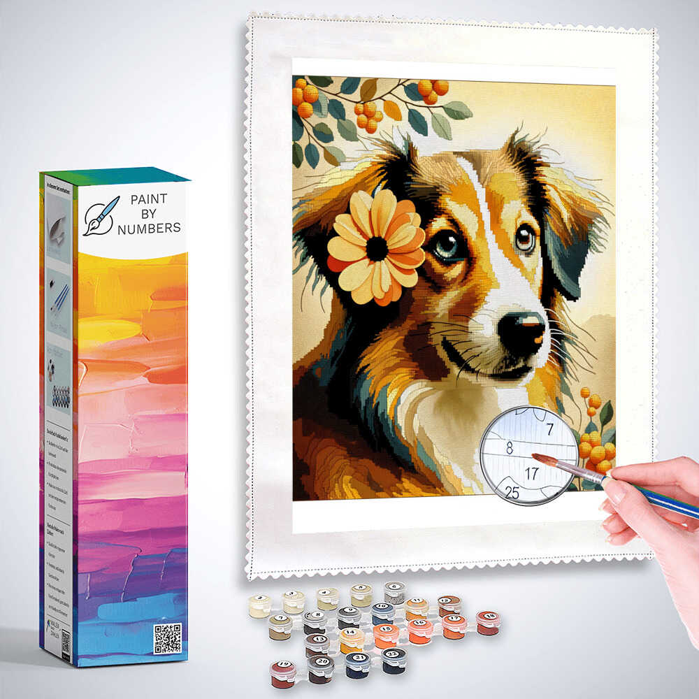 Paint by Numbers - Dog with flower, portrait