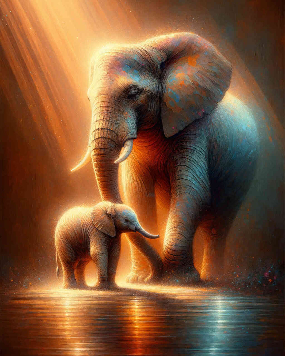 Elephant with calf - Paint by Numbers