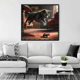 Paint by Numbers - cat leaping to catch a mouse in a sunlit Victorian room with red carpet, photorealistic painting.