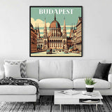 Paint by Numbers - Magische Metropole: Budapest mural featuring the iconic Parliament building in sepia tone, displayed in a modern living room.