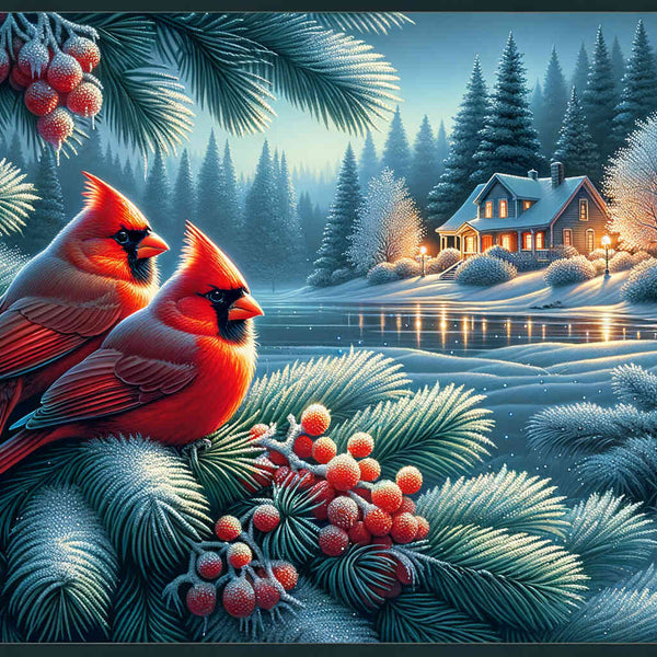 Paint by Numbers - Birds on fir tree, winter