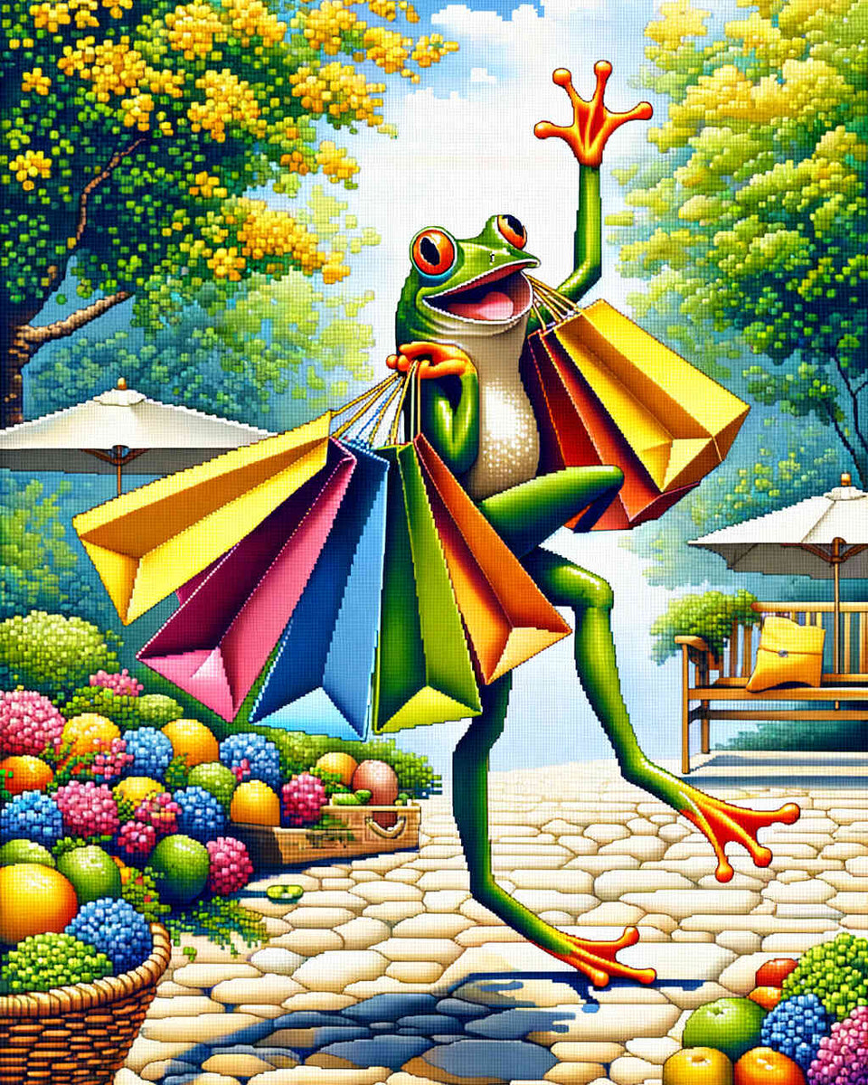 Frog with bags - Paint by Numbers
