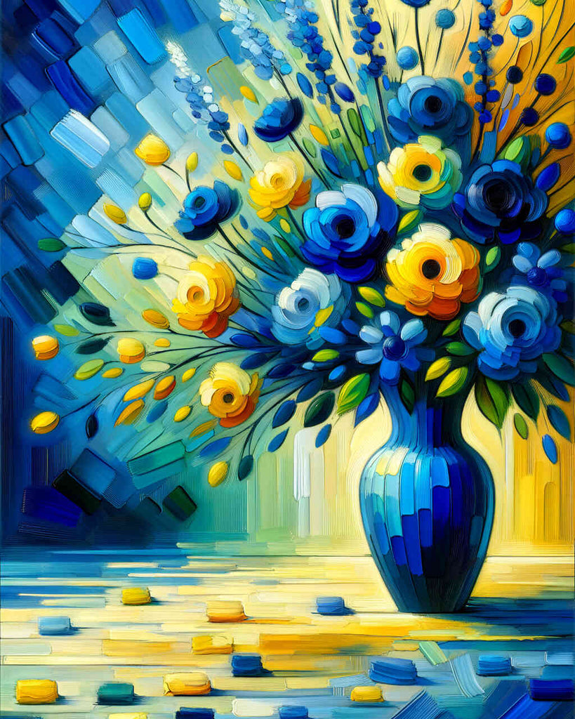 Blue flower vase with bouquet - Paint by Numbers