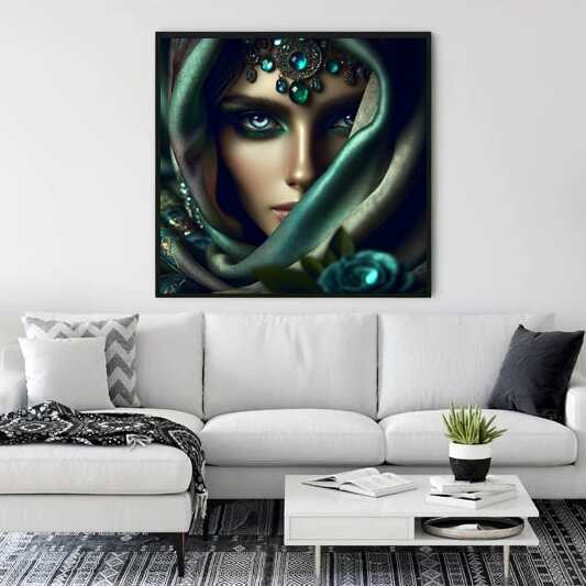 Paint by Numbers - Woman with Cloth Green and Blue
