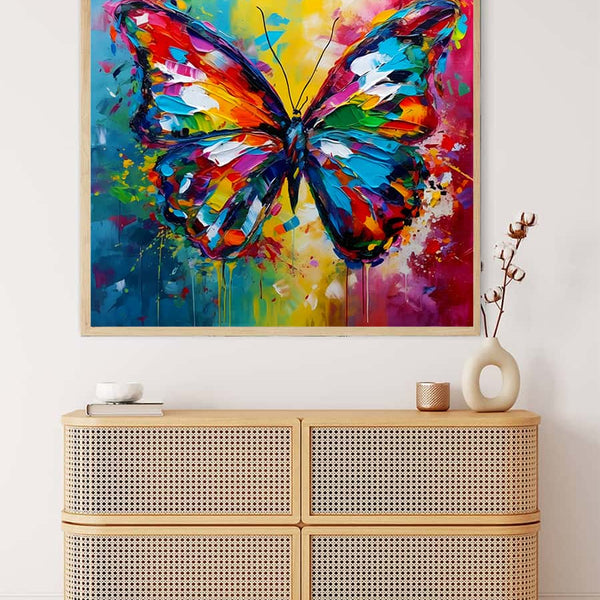 Malen nach Zahlen - Schmetterling Abstrakt Farbenfroh - hochwertige Leinwand - 170523, Neu eingetroffen, Quadratisch, Schmetterling, Tiere