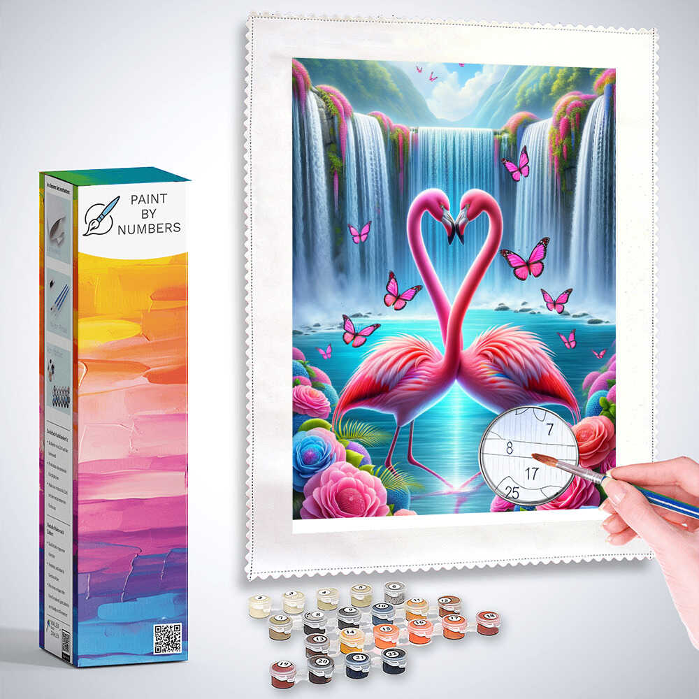 Paint by Numbers - Flamingo Heart Waterfall