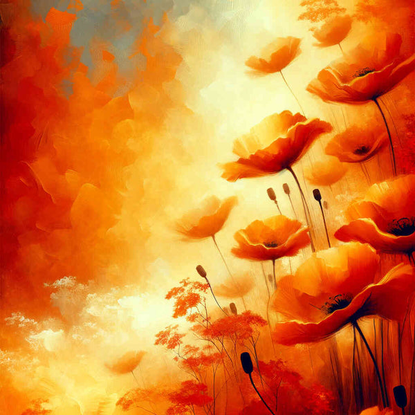 Poppies, background orange - Paint by Numbers