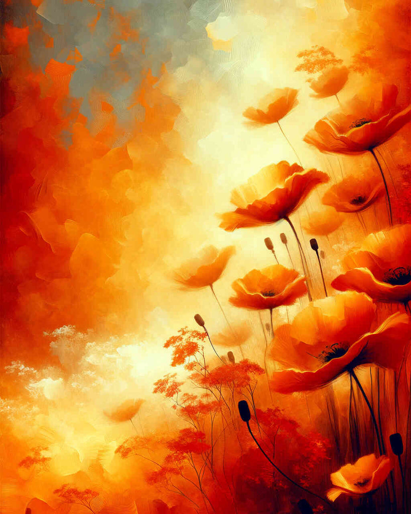 Poppies, background orange - Paint by Numbers