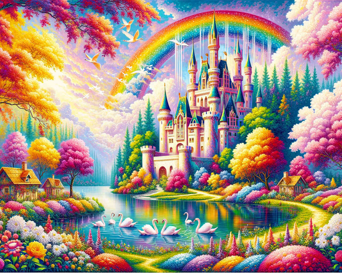Castle under a rainbow - Paint by Numbers