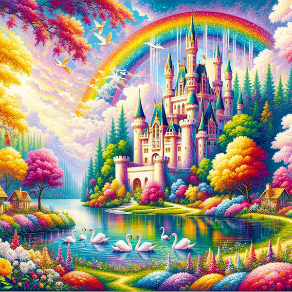 Castle under a rainbow - Paint by Numbers