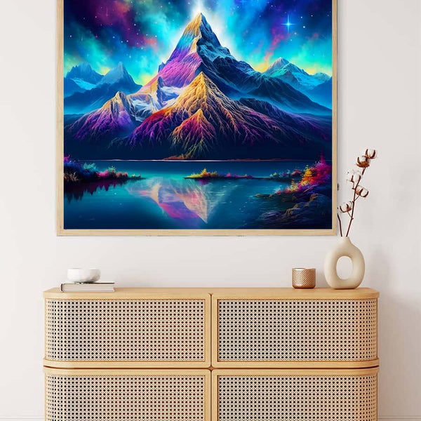 Malen nach Zahlen - Nordlichter über Berg - hochwertige Leinwand - 170523, Aurora Borialis, Neu eingetroffen, Nordlichter, Quadratisch