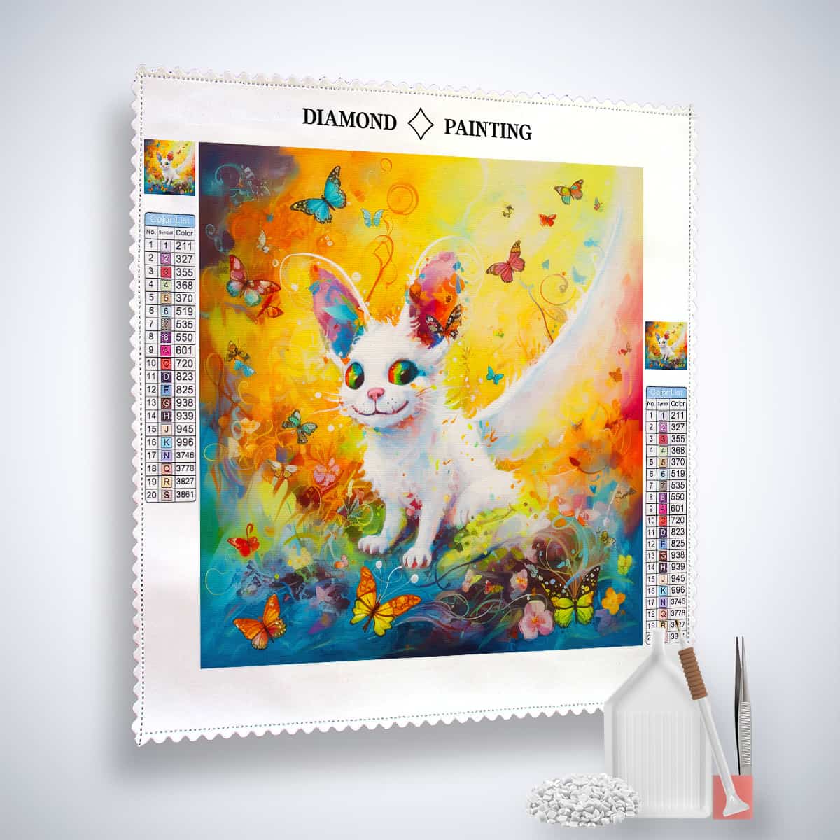 "Diamond Painting Sky Ruler Kit with Colorful Fantasy Creature and Butterflies on Professional Canvas with Painting Tools Included"