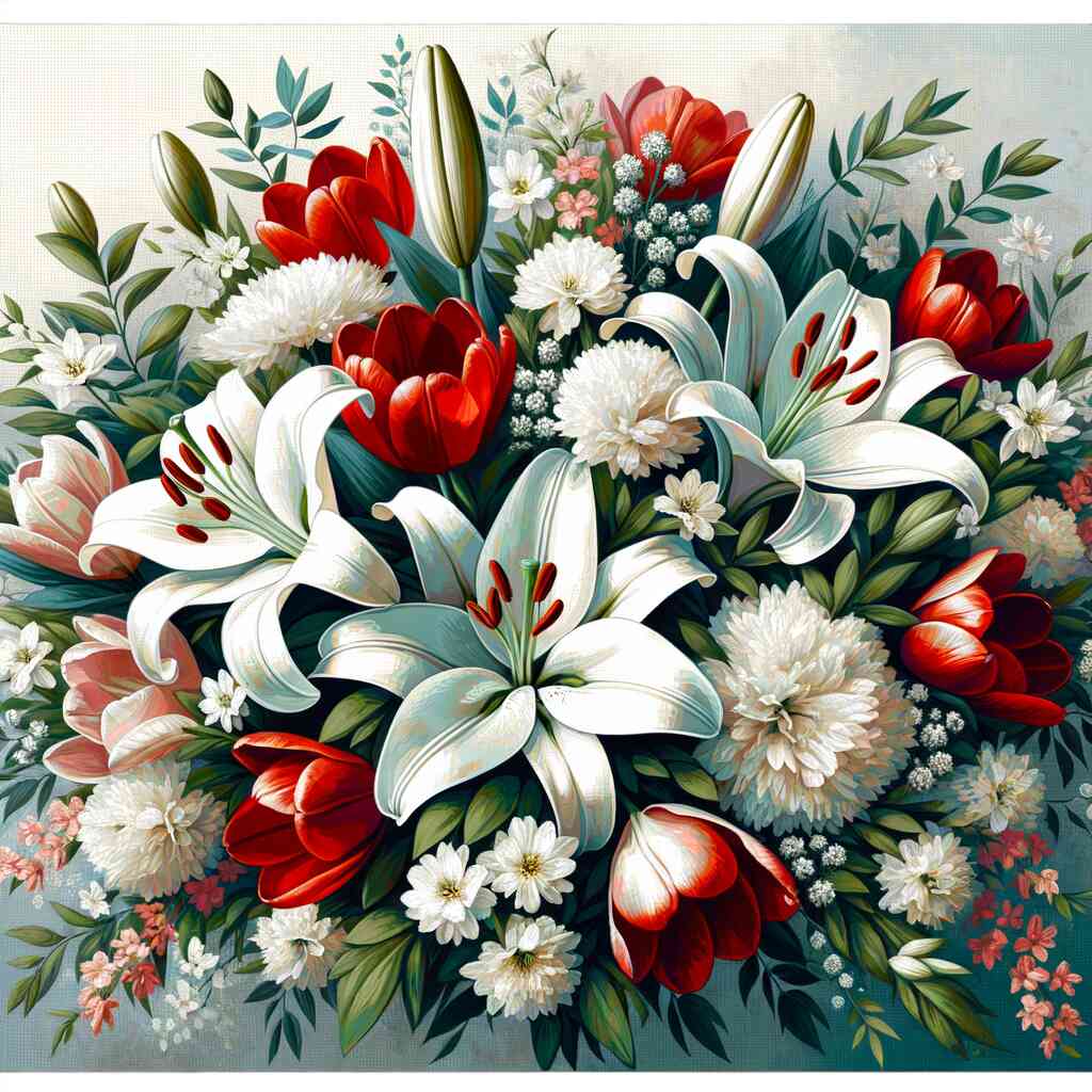 Paint by Numbers - Red and white bouquet of flowers