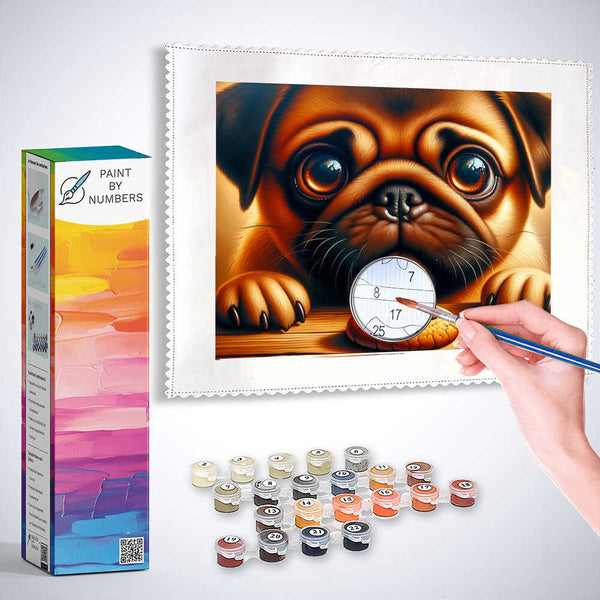 Dog, Pug with cookie - Paint by Numbers