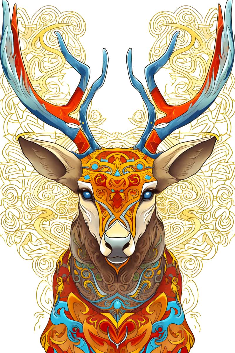 Vibrant vector deer diamond painting kit featuring an intricate design with colorful antlers for an engaging paint-by-numbers experience.