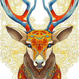 Vibrant vector deer diamond painting kit featuring an intricate design with colorful antlers for an engaging paint-by-numbers experience.