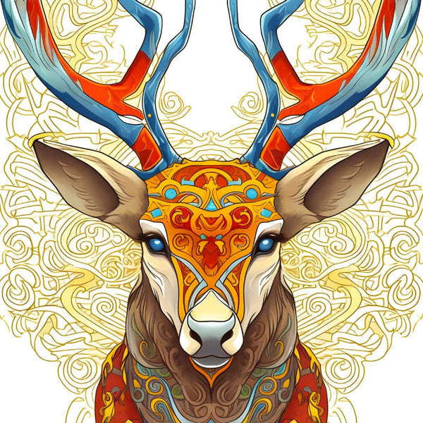 Vibrant vector deer diamond painting kit featuring an intricate design with colorful antlers for an engaging paint-by-numbers experience.