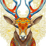 Vibrant vector deer diamond painting kit featuring an intricate design with colorful antlers for an engaging paint-by-numbers experience.