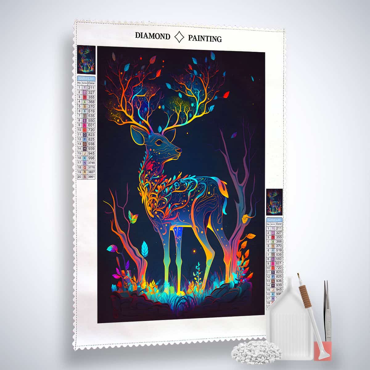 AB Diamond Painting Kit - Glowing Deer with Canvas, Acrylic Diamonds, Tweezers, and Application Pen - Paint by Numbers Art