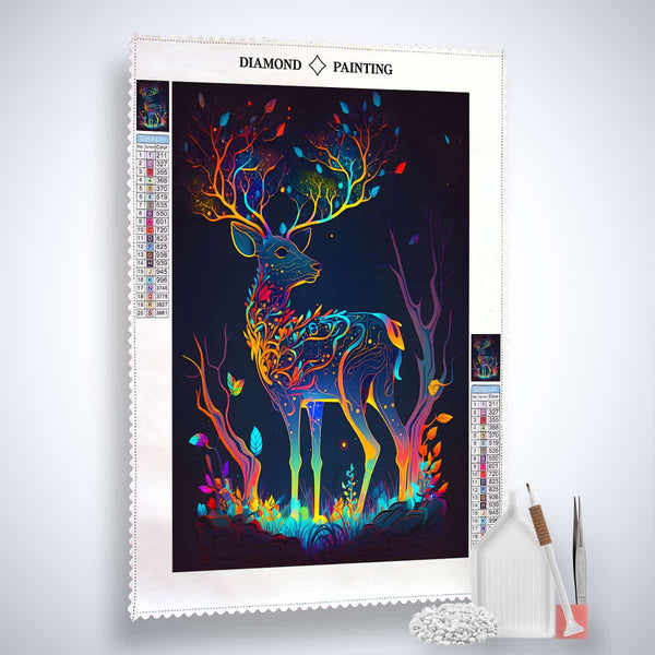 AB Diamond Painting Kit - Glowing Deer with Canvas, Acrylic Diamonds, Tweezers, and Application Pen - Paint by Numbers Art