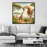 Paint by Numbers - Magic of the Savannah artwork on a wall above a white couch in a modern living room.
