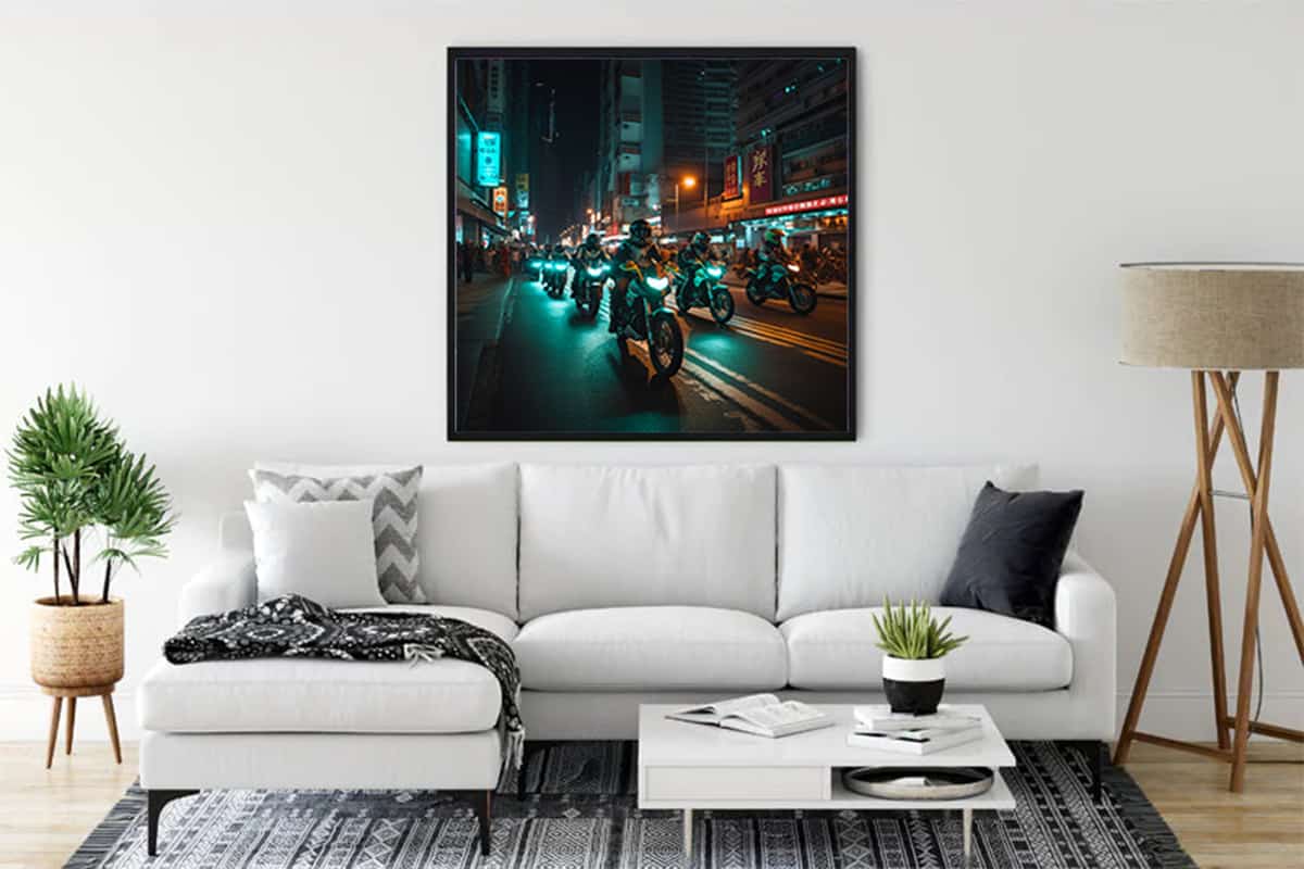 Diamond Painting - Street King displayed in modern living room.