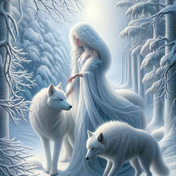 Woman with white wolves - Paint by Numbers