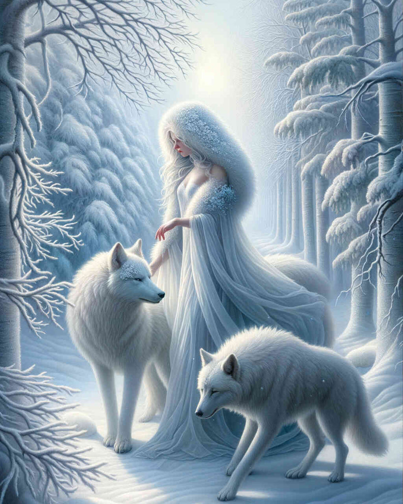 Woman with white wolves - Paint by Numbers