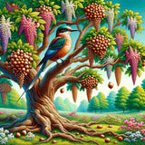Paint by Numbers - Majestic kingfisher on ancient tree amidst lush greenery and exotic fruits with vibrant colors and incredible detail