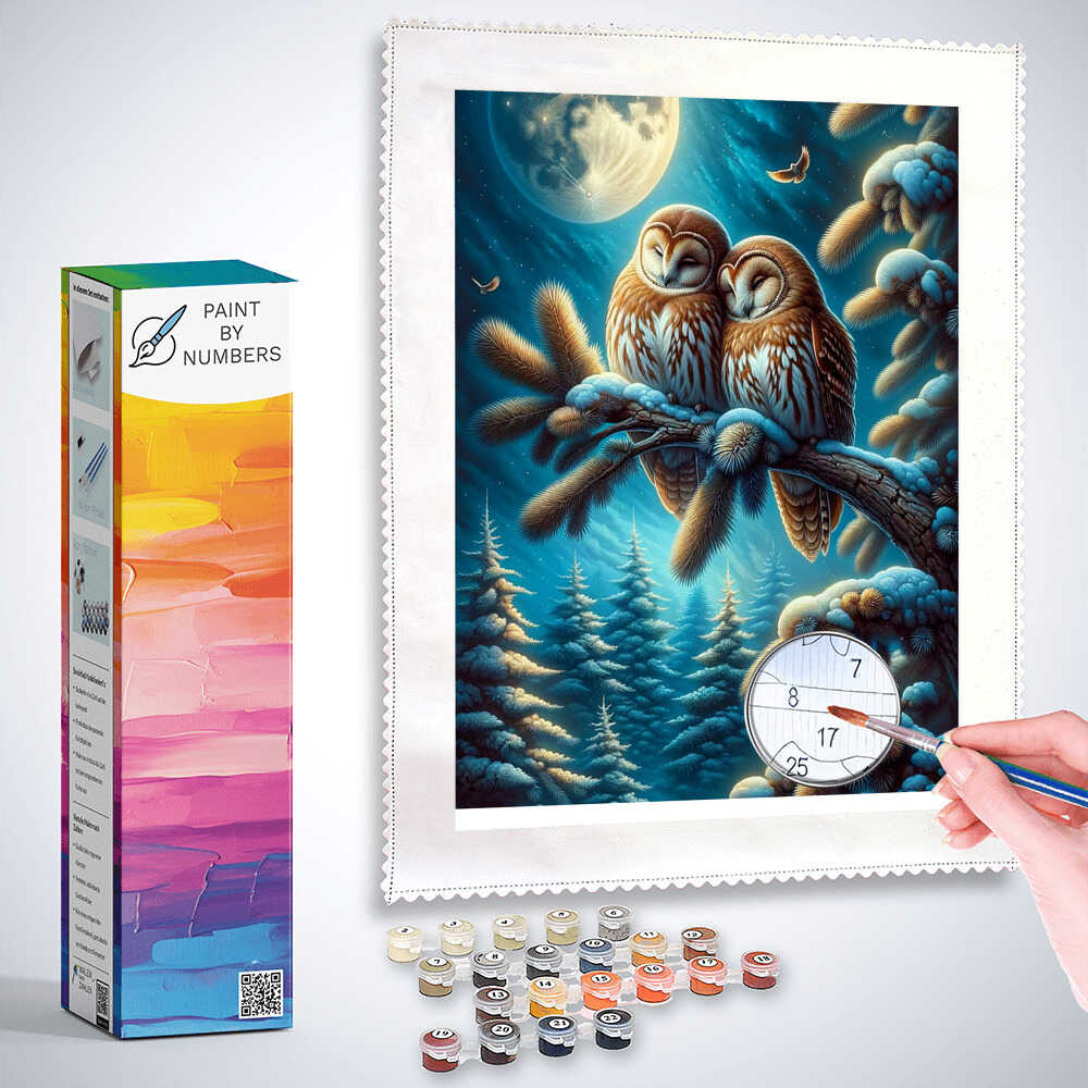Paint by Numbers - Owl Couple on Fir Branch