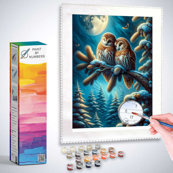 Paint by Numbers - Owl Couple on Fir Branch