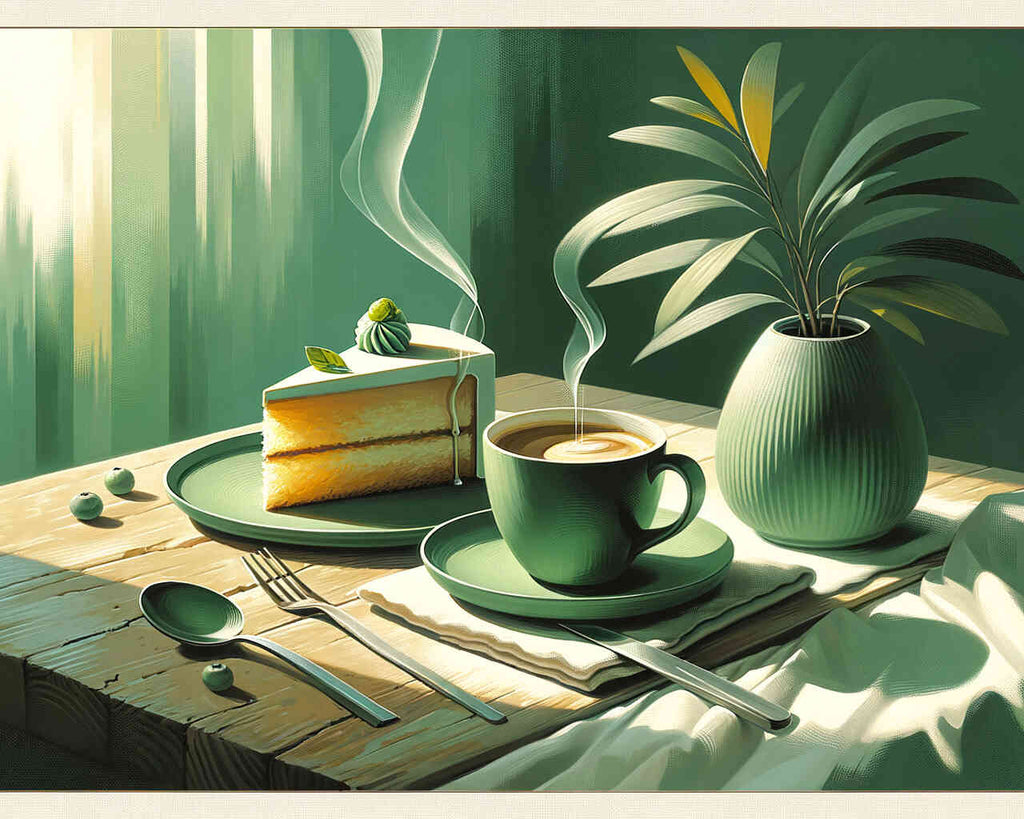 Coffee and cake, green - Paint by Numbers