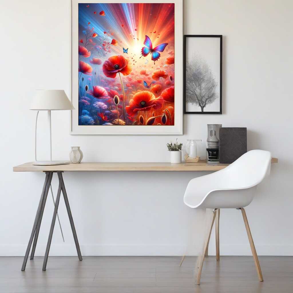 Poppies, butterfly - Paint by Numbers