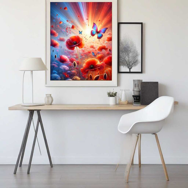 Poppies, butterfly - Paint by Numbers