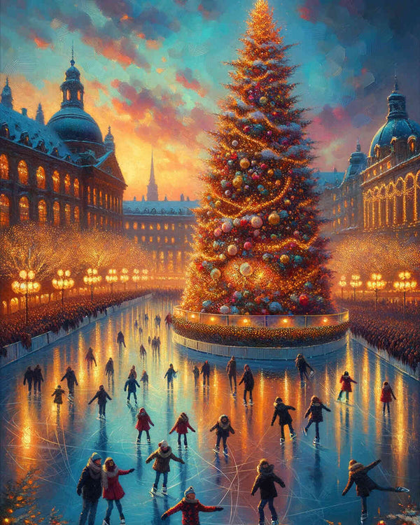 Christmas tree, skating rink - Paint by Numbers
