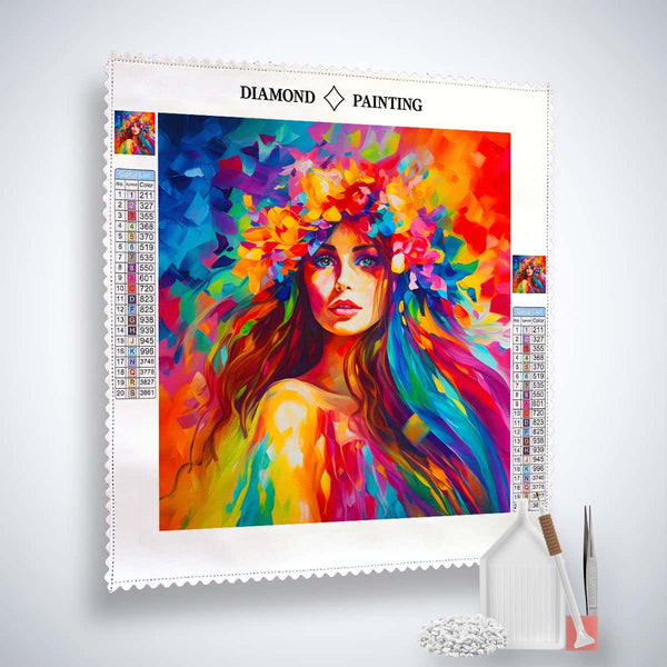 AB Diamond Painting - Frau Frontal Bunt - gedruckt in Ultra-HD - AB Diamond, Menschen, Neu eingetroffen, Quadratisch