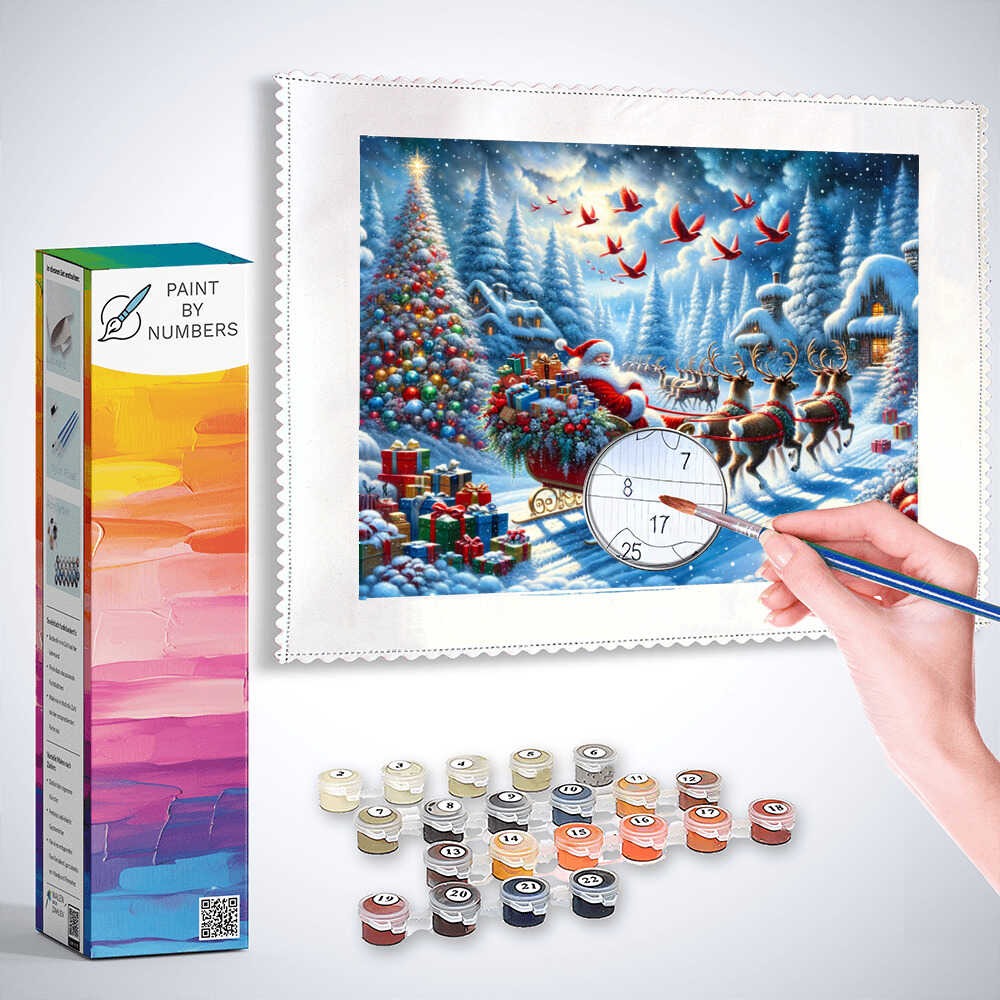 Christmas tree, sleigh - Paint by Numbers