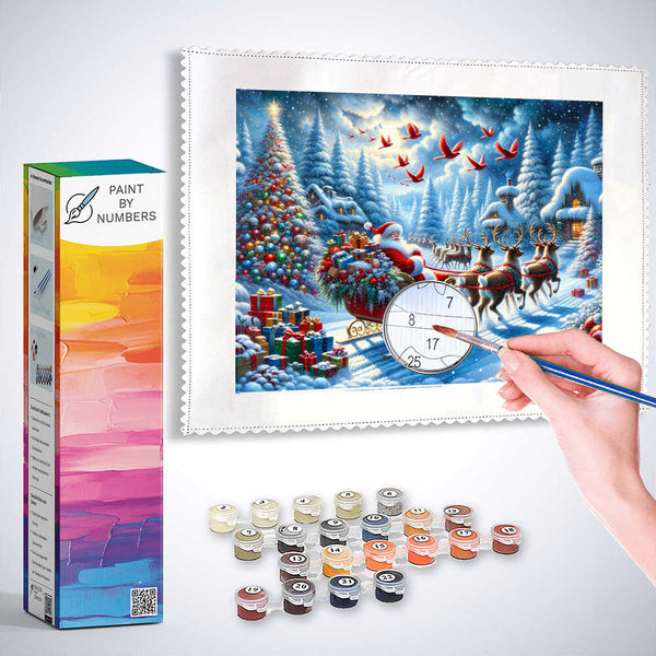 Christmas tree, sleigh - Paint by Numbers