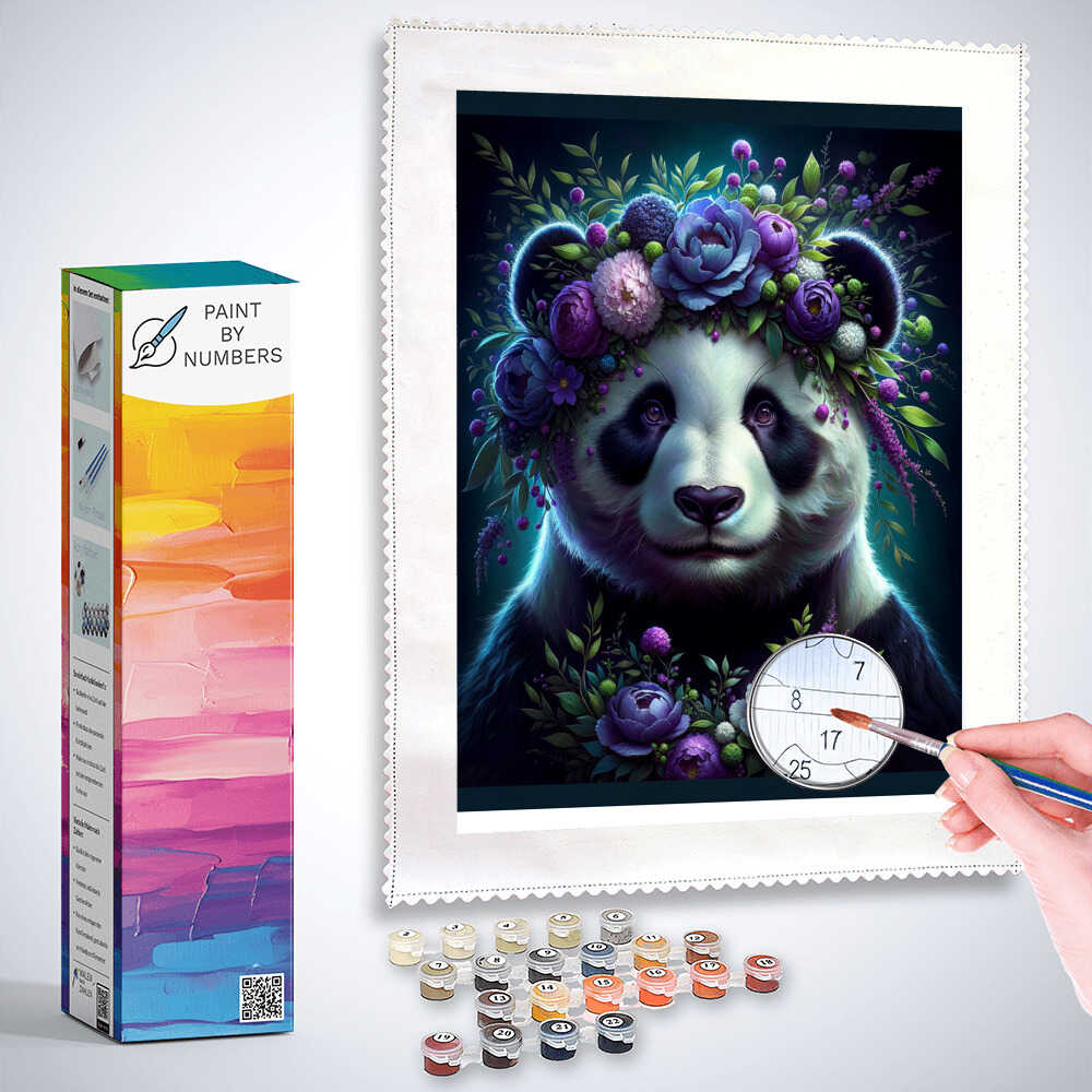 Paint by Numbers - Panda with flower decoration