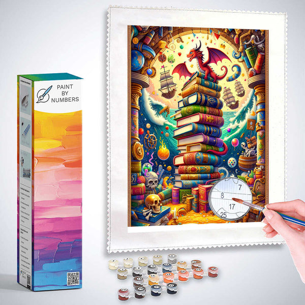 Paint by Numbers - Book tower, cartoon