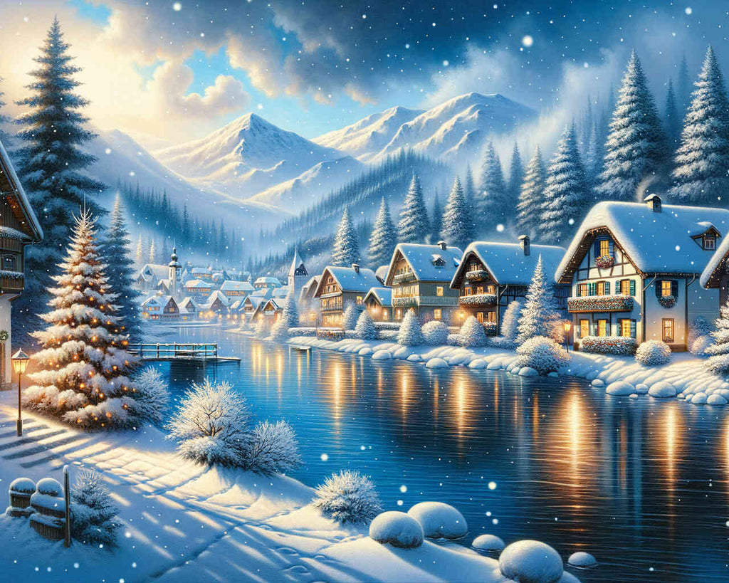 Paint by Numbers - Winter village on the river