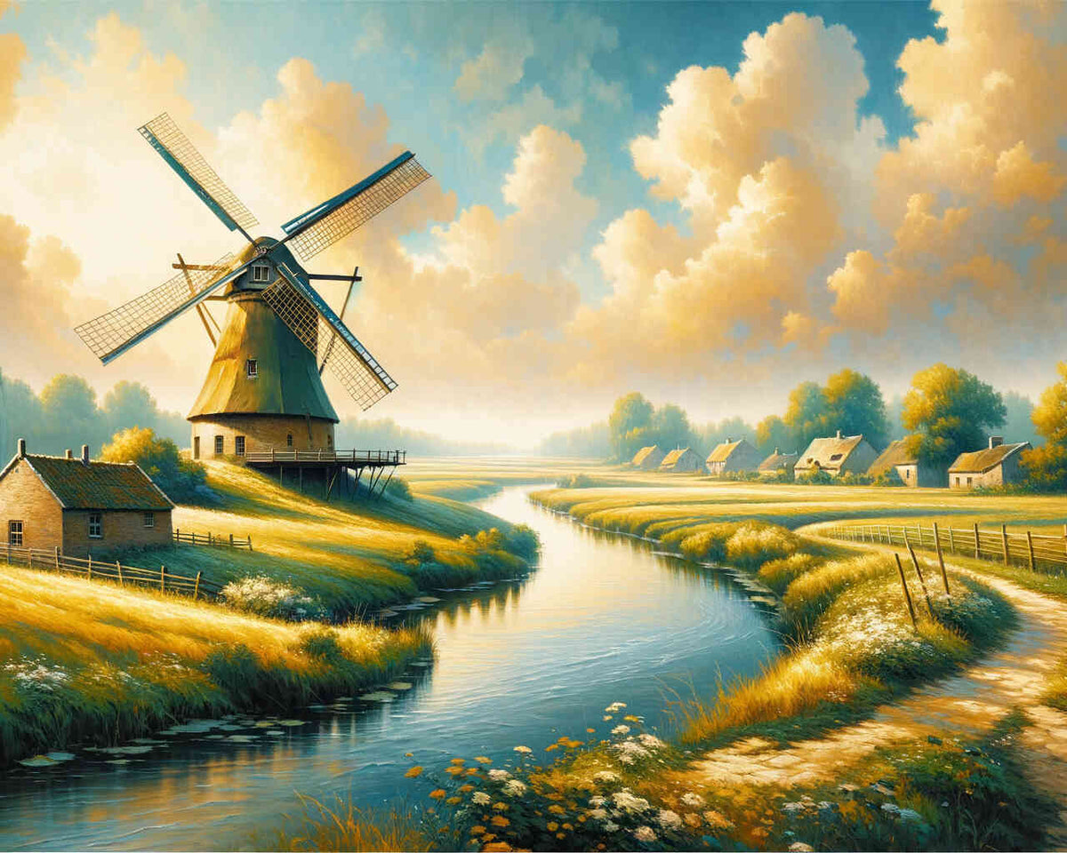 Windmill in the village - Paint by Numbers