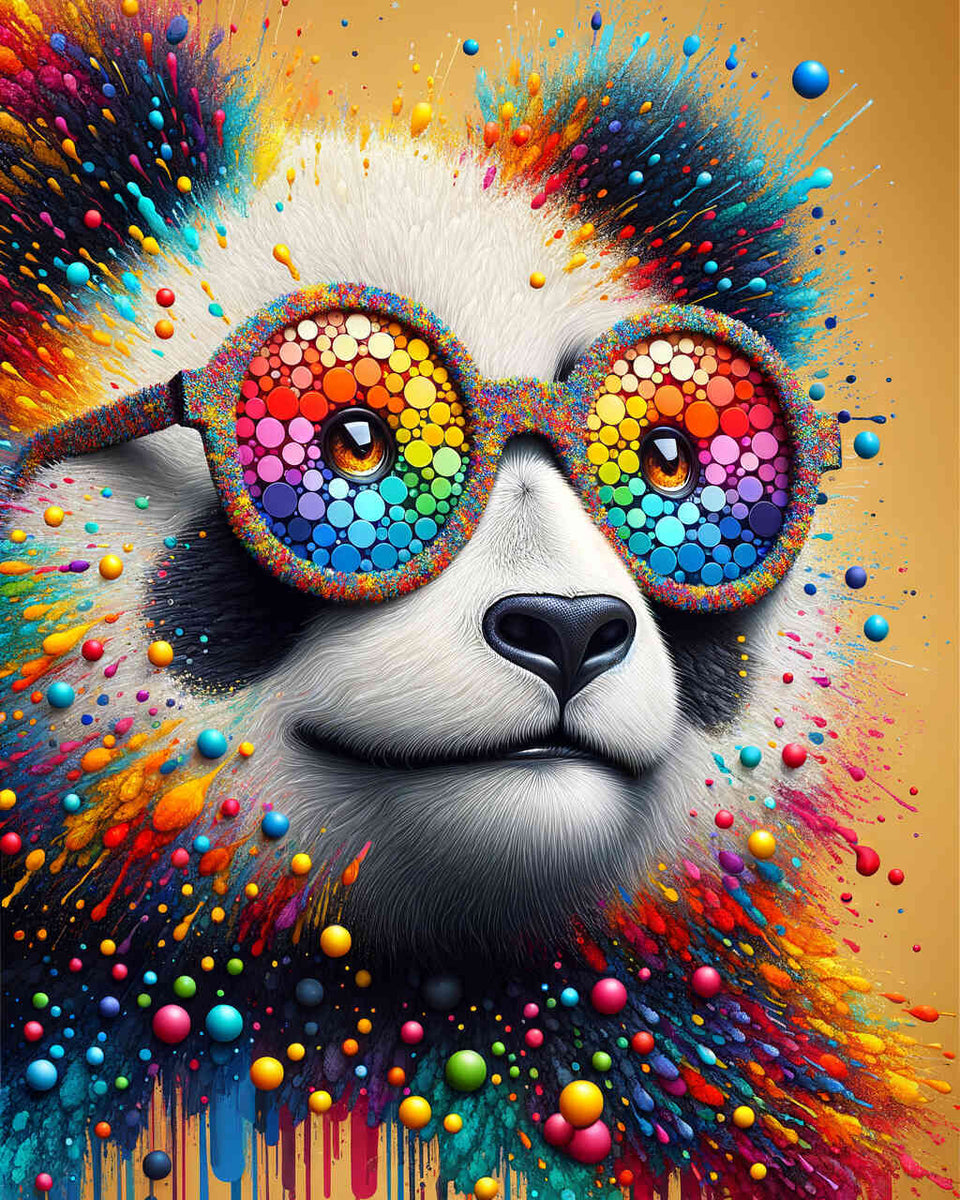 Panda with glasses, colorful - Paint by Numbers