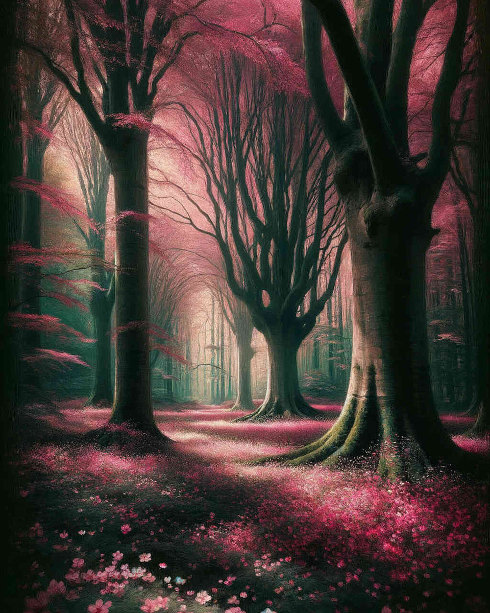 Forest with pink flowers - Paint by Numbers