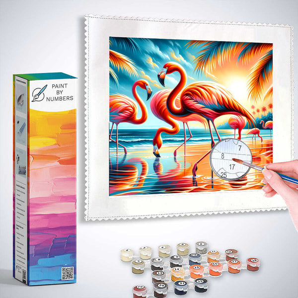 Paint by Numbers - Flamingos by the sea