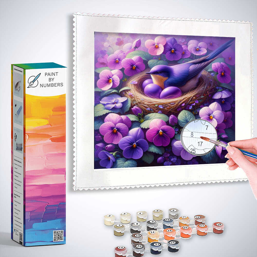 Paint by Numbers - Purple Bird with Flowers