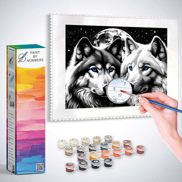 Paint by Numbers - Pair of wolves, black and white