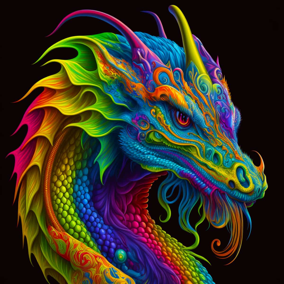 Vibrant dragon design for diamond painting - Dragon Dance, featuring paint by numbers style with bright, sparkly colors on professional canvas.